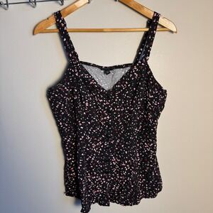 Torrid 1 Womens Babydoll Button Front Cami Tank Top Black 1X Abstract Whimsigoth